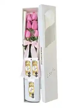 Caja 6 Rosas Rosadas + Chocolates