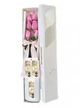 Caja 6 Rosas Rosadas + Chocolates