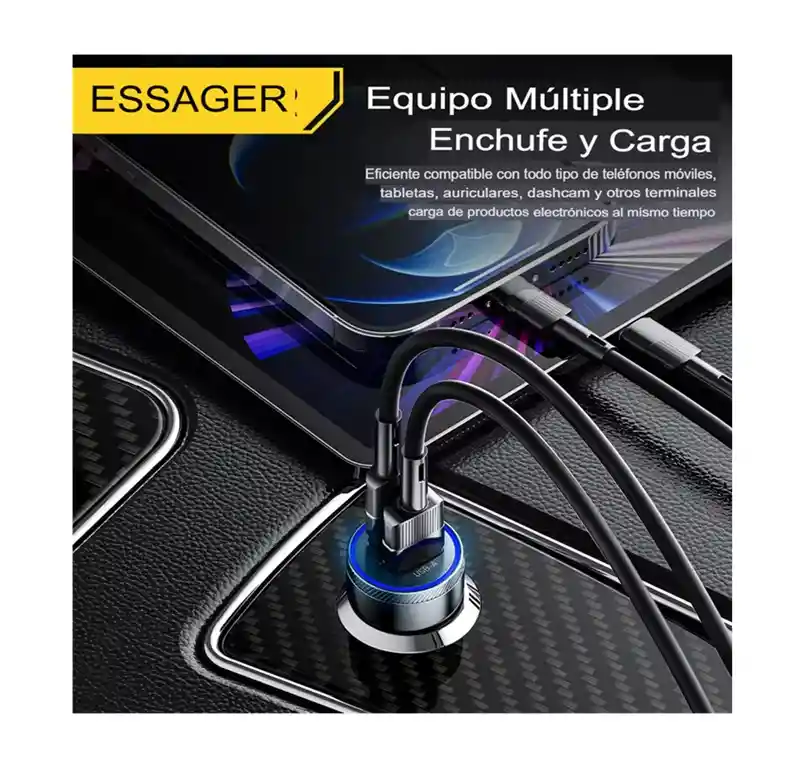 Cargador Carro Essager Usb-a+usb-c Carga Rápida 54w Aluminio