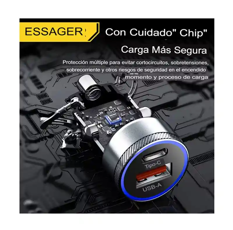 Cargador Carro Essager Usb-a+usb-c Carga Rápida 54w Aluminio
