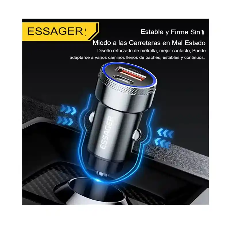 Cargador Carro Essager Usb-a+usb-c Carga Rápida 54w Aluminio