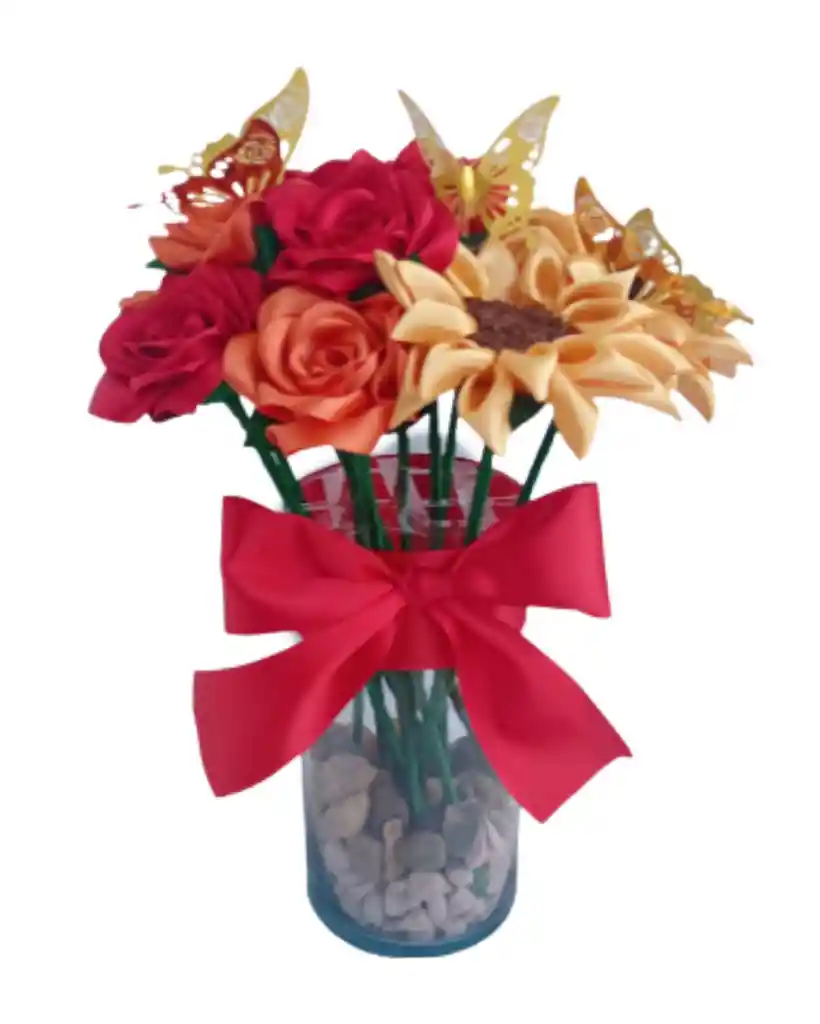 Arreglo Floral De Rosas Y Girasoles