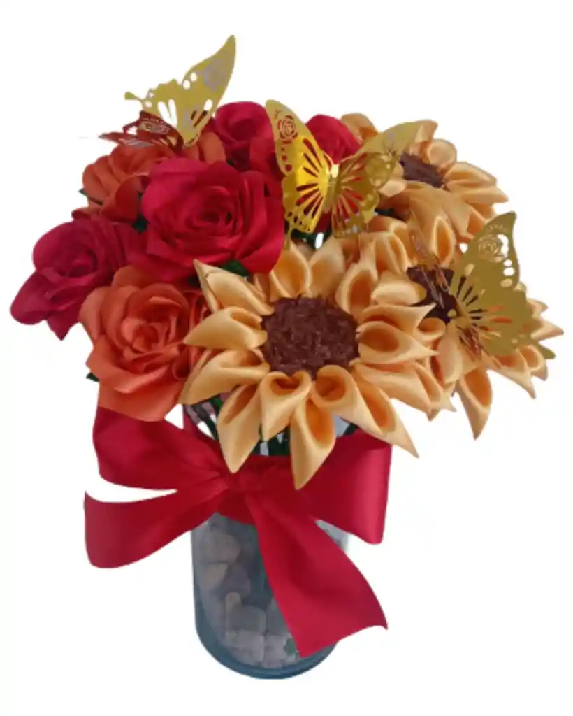 Arreglo Floral De Rosas Y Girasoles