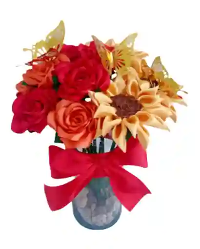 Arreglo Floral De Rosas Y Girasoles