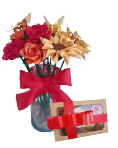 Arreglo De Rosas Y Girasoles Con Chocolates