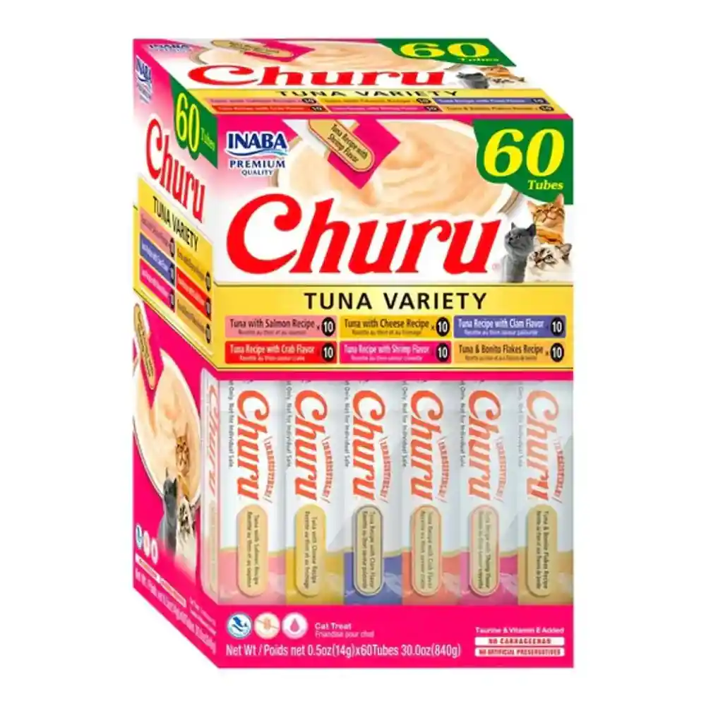 Snack Para Gato Inaba Cat Churu Box Tuna 60 Piezas Surtidas