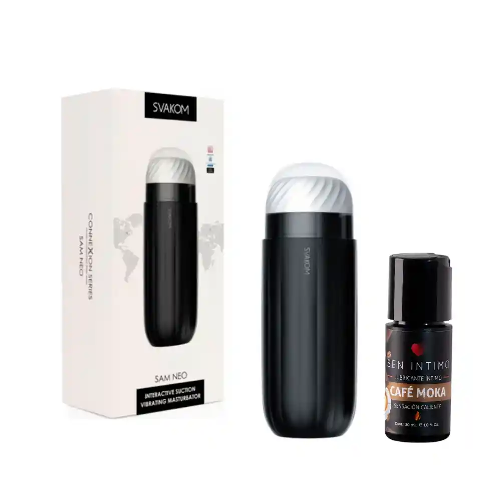 Masturbador De Succión Y Vibración Sam Neo Svakom + Lub Caliente Cafe Moka X 30 Ml Sen Intimo
