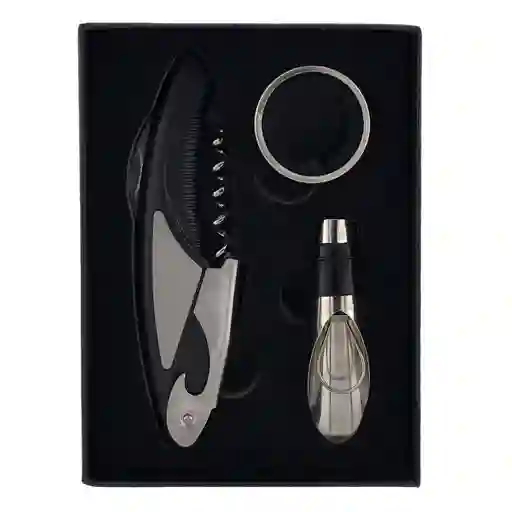 Mascota Set De Vino Sommelier 3 Piezas: Descorchador, Cortagotas Y Tapa Vino– Accesorios Premium