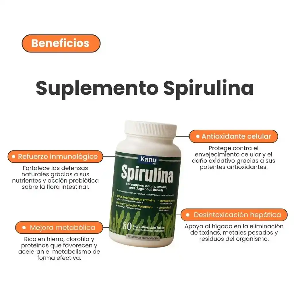 Suplemento Vitamínico Spirulina Kanu Vet Masticable Para Perros Y Cachorros