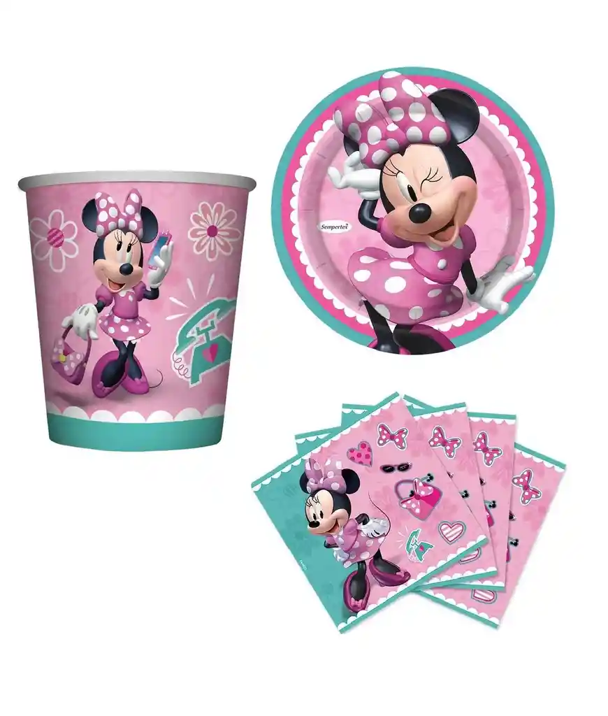 Juego Vaso Plato Y Servilletas Minnie Bowtique Sempertex