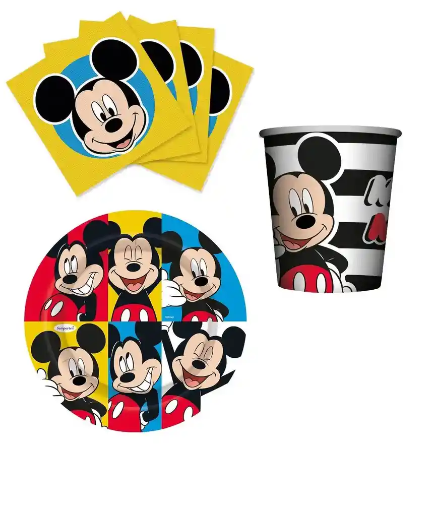 Juego Vaso Plato Servilleta Mickey Facetime Sempertex