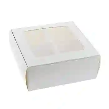 Caja Con 4 Divisiones 10x10x4 Cm C/ Cobertor Acetato Blanca