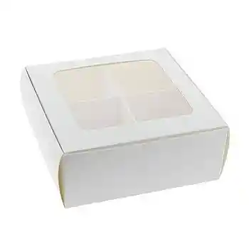 Caja Con 4 Divisiones 10x10x4 Cm C/ Cobertor Acetato Blanca