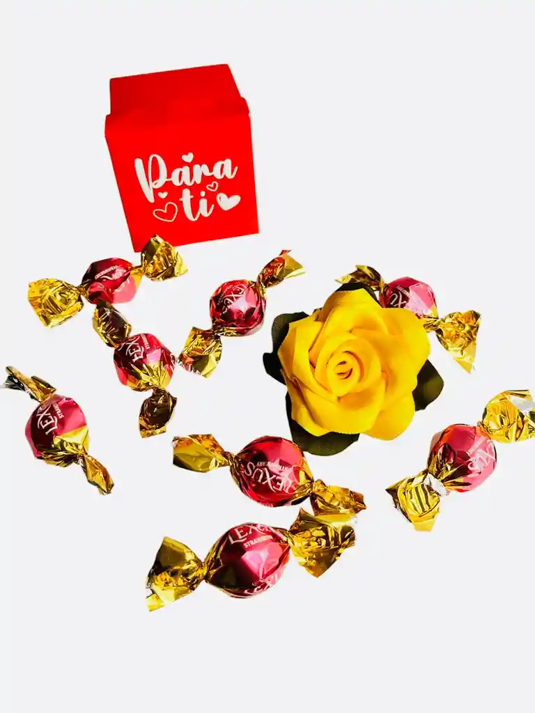 Regalo Flor Y Chocolates Mini - Feliz Dia - Feliz Cumpleaños - Amor Especial