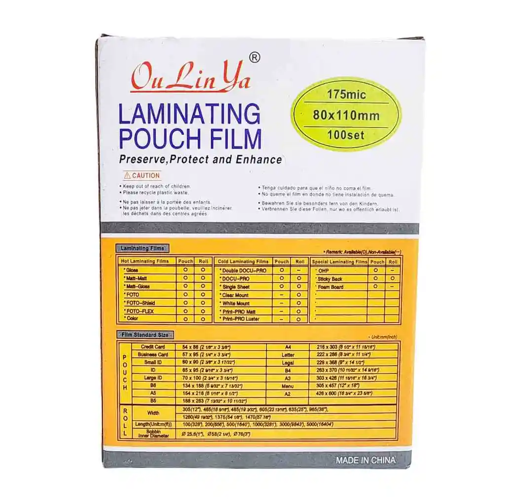Lamina Acetato Transparente 175 Mic 80 X 110 Mm X 100 Und