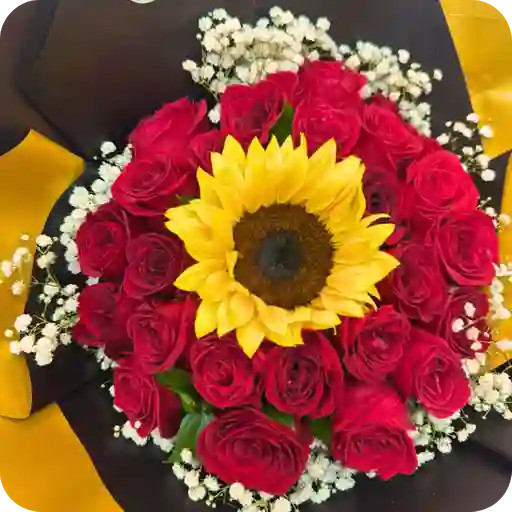 Bouquet Girasol + 24 Rosas Rojas