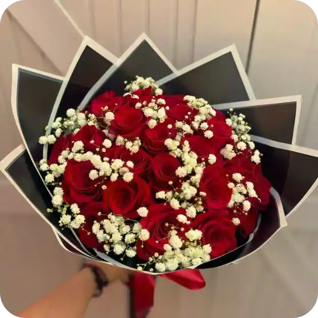 Bouquet De 24 Rosas Rojas + Perlitas