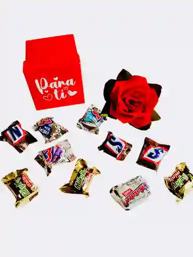 Regalo Rosa Y Chocolates Mini Colores Surtidos - Feliz Dia - Feliz Cumpleaños - Amor Especial