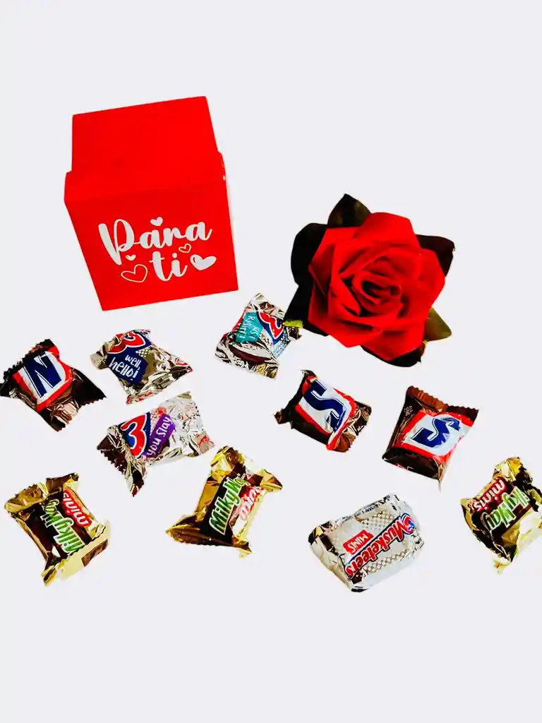 Regalo Rosa Y Chocolates Mini - Feliz Dia - Feliz Cumpleaños - Amor Especial