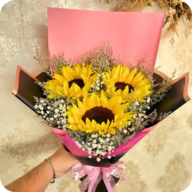 Mini Bouquet De 3 Girasoles & Perlitas