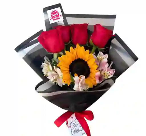 Bouquet De Girasol Y Rosas Amor Y Amistad