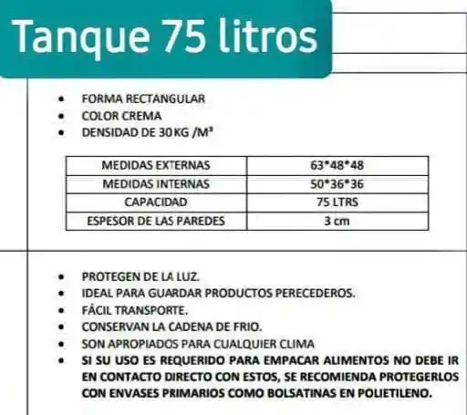 Tanque Icopor 75 Lts, Nevera Icopor 75 Litros, Cava 75 Litros