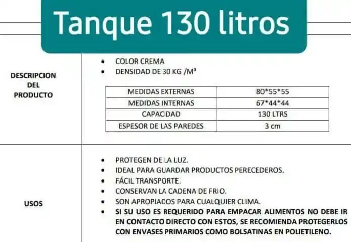 Tanque Icopor 130 Litros, Nevera Icopor 130 Lts, Cava 130 Litros