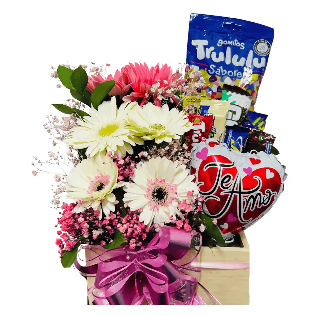 Ancheta Regalo Con Gerberas Y Dulces