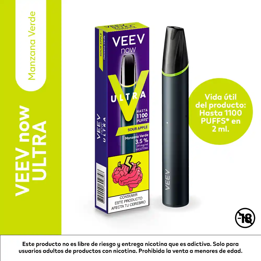 Vape Veev Now Ultra Sour Apple 1100 Puff