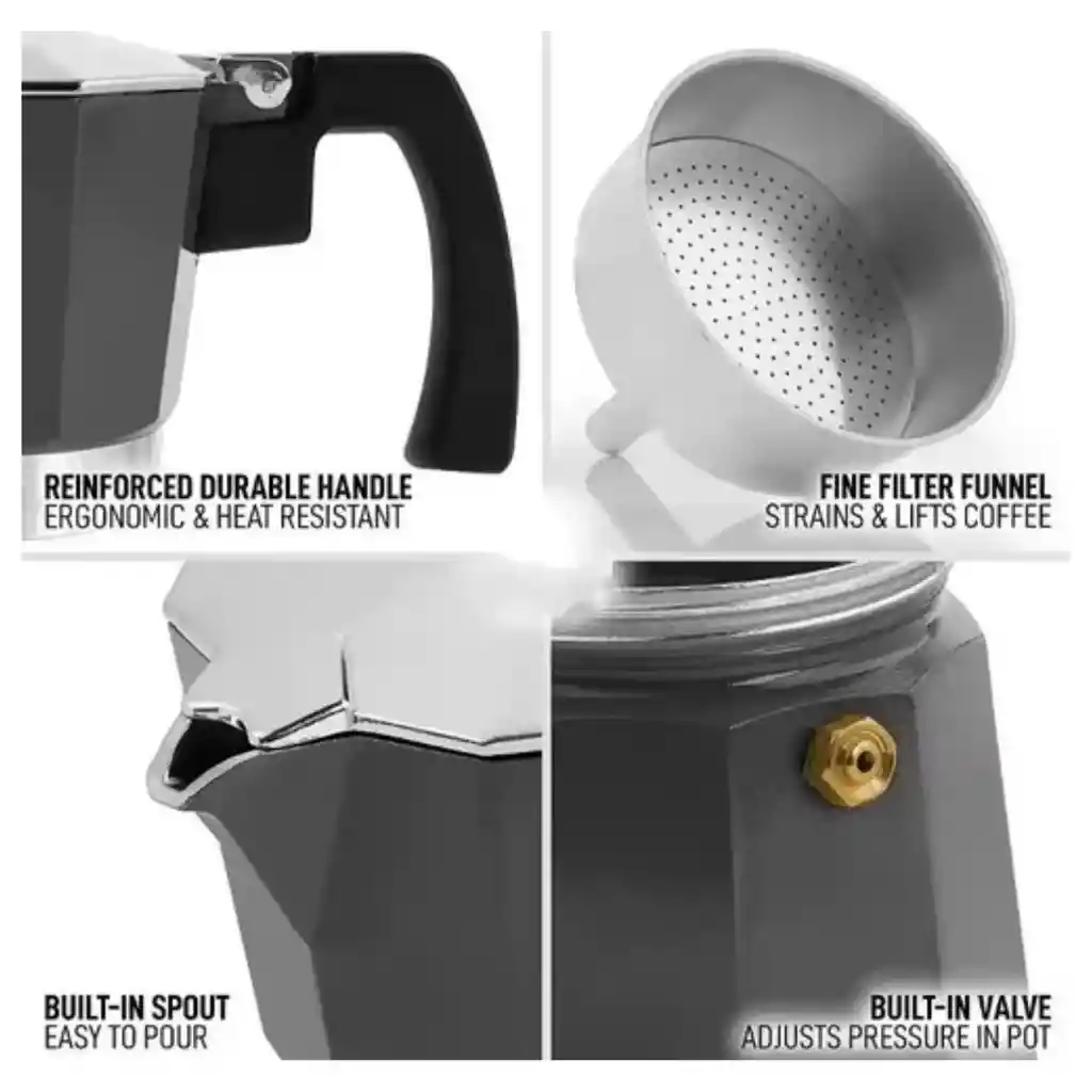 Cafetera Manual Metálica 6 Tazas Tipo Expreso