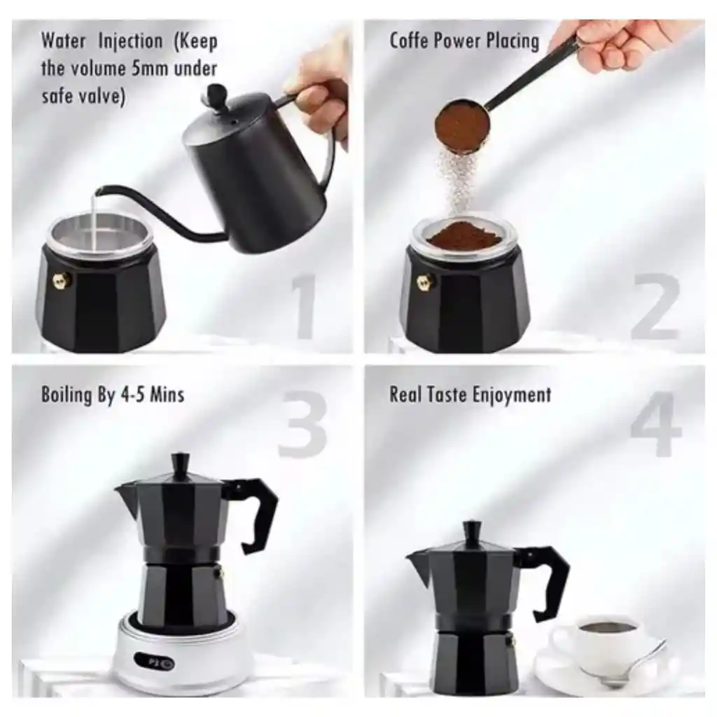 Cafetera Manual Metálica 6 Tazas Tipo Expreso