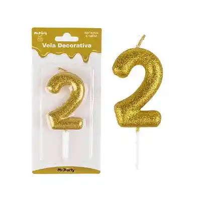 Vela De Aniversario Dorada Nemero 2 4.5 Cm