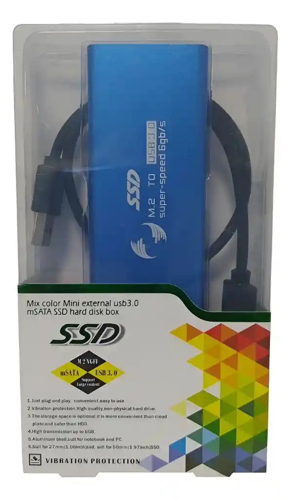 Caja Externa Case Disco Ssd M2 A Usb 3.0 + Cable + Atornilla - Azul