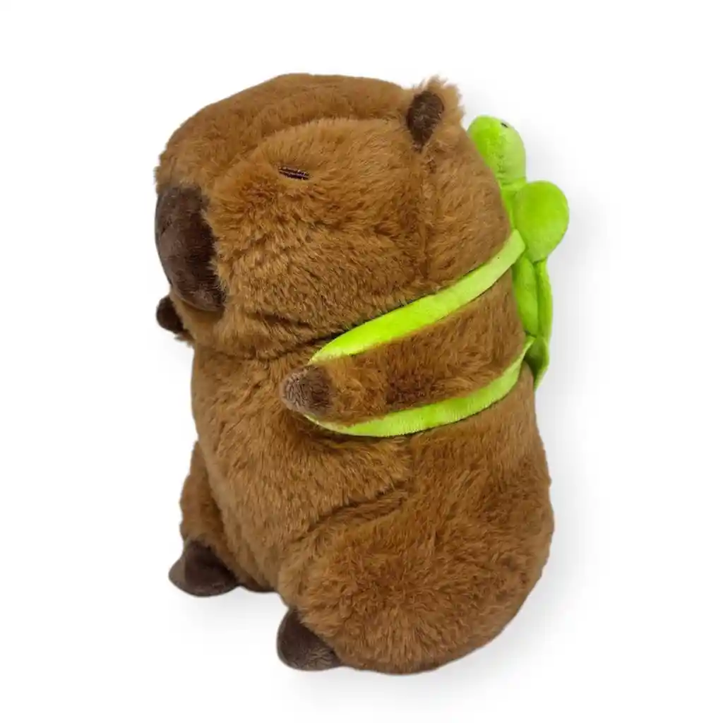 Peluche Capibara Marrón Con Maleta De Tortuga Verde 23cm