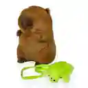 Peluche Capibara Marrón Con Maleta De Tortuga Verde 23cm