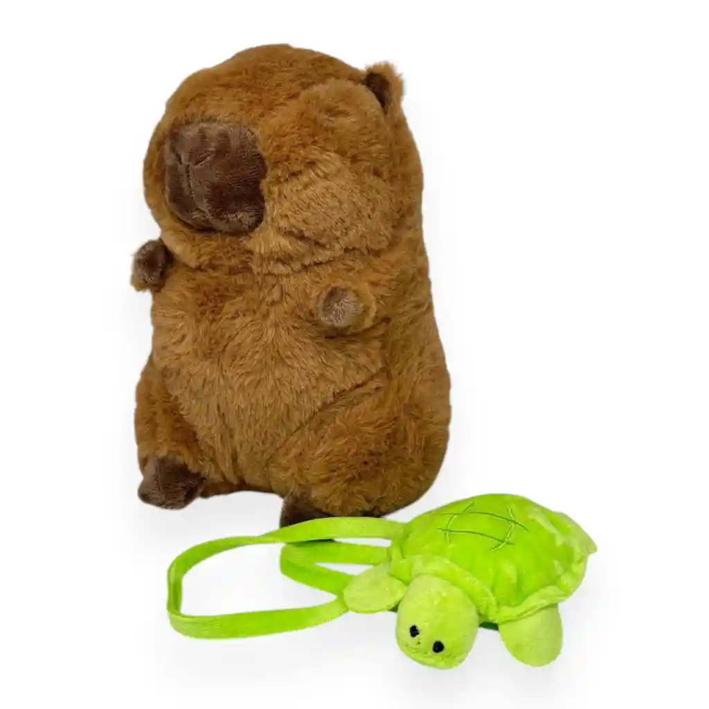 Peluche Capibara Marrón Con Maleta De Tortuga Verde 23cm