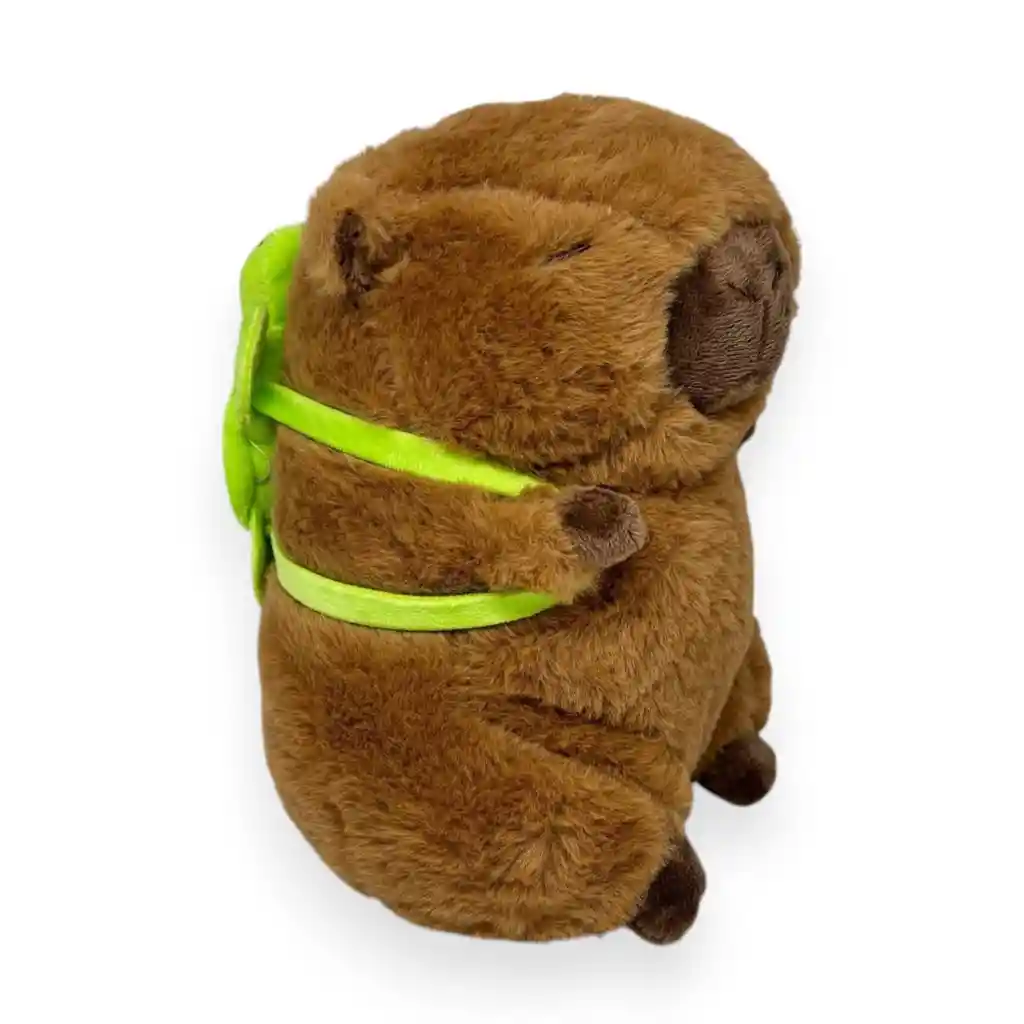 Peluche Capibara Marrón Con Maleta De Tortuga Verde 23cm
