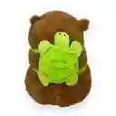 Peluche Capibara Marrón Con Maleta De Tortuga Verde 23cm
