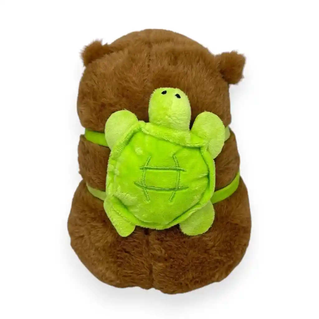 Peluche Capibara Marrón Con Maleta De Tortuga Verde 23cm