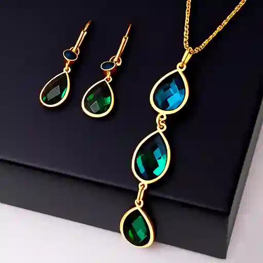 Collar Y Aretes Abstractos Reina Esmeralda Color Verde - | D1 21-0093237