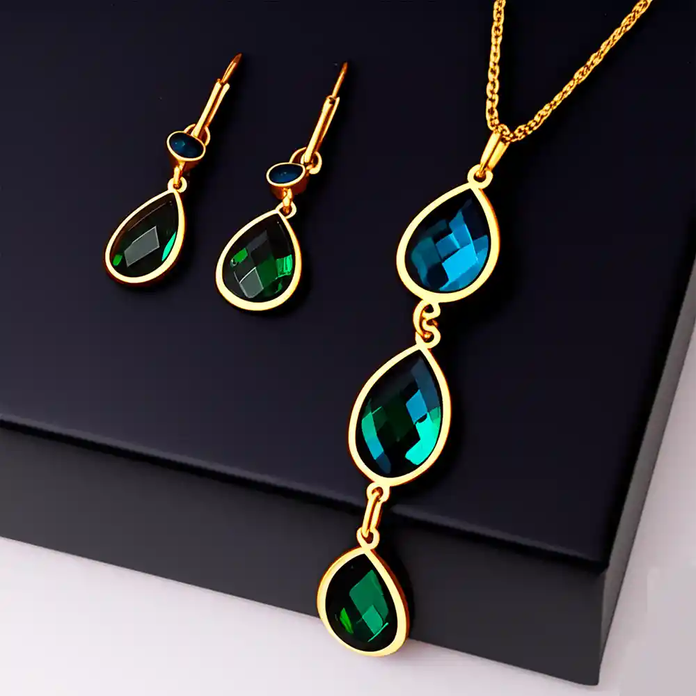 Collar Y Aretes Abstractos Reina Esmeralda Color Verde - | D1 21-0093237