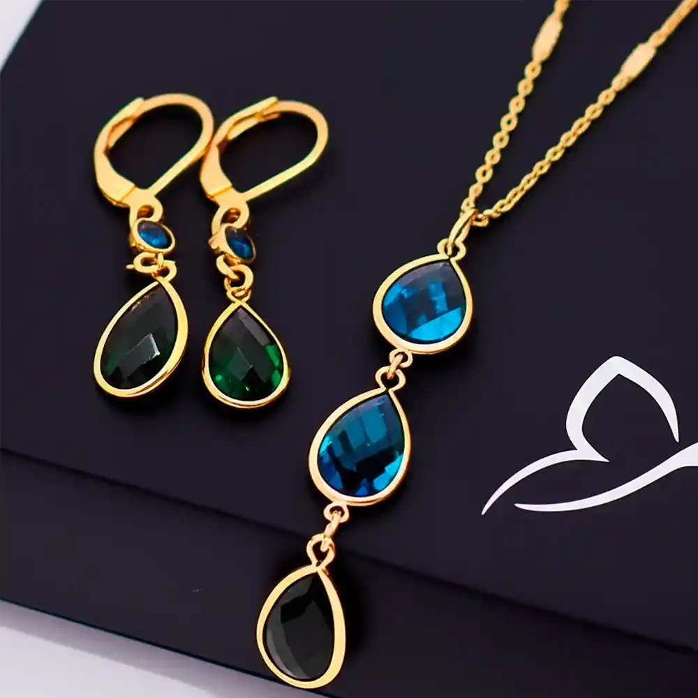 Collar Y Aretes Abstractos Reina Esmeralda Color Verde - | D1 21-0093237