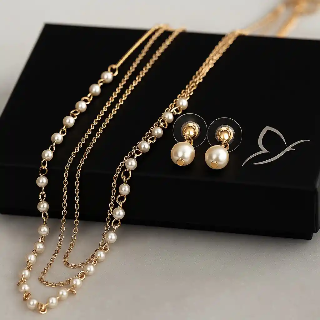 Collar Y Aretes 3 En 1 Perlas Eternas Color Dorado Fi | D1 21-0090964