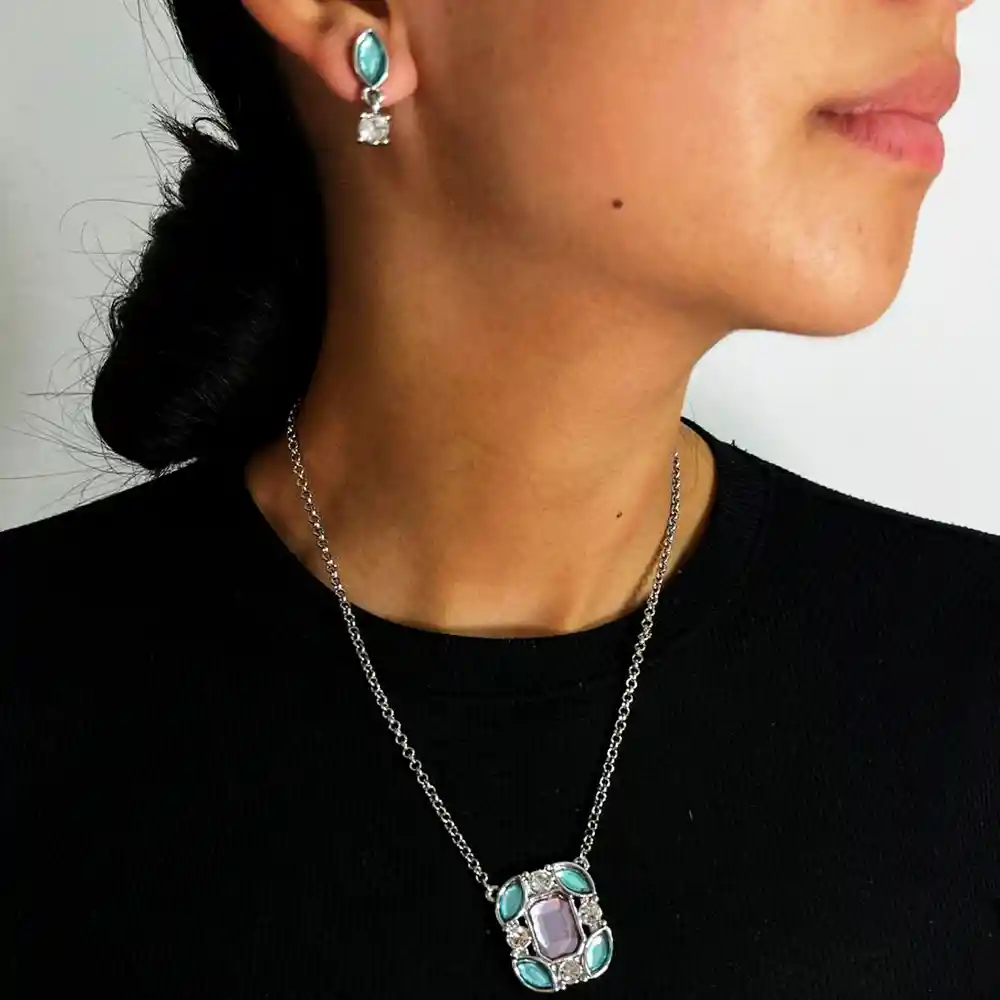 Collar Y Aretes Abstractos Encanto Clasico Multicolor - | D2 21-0080972