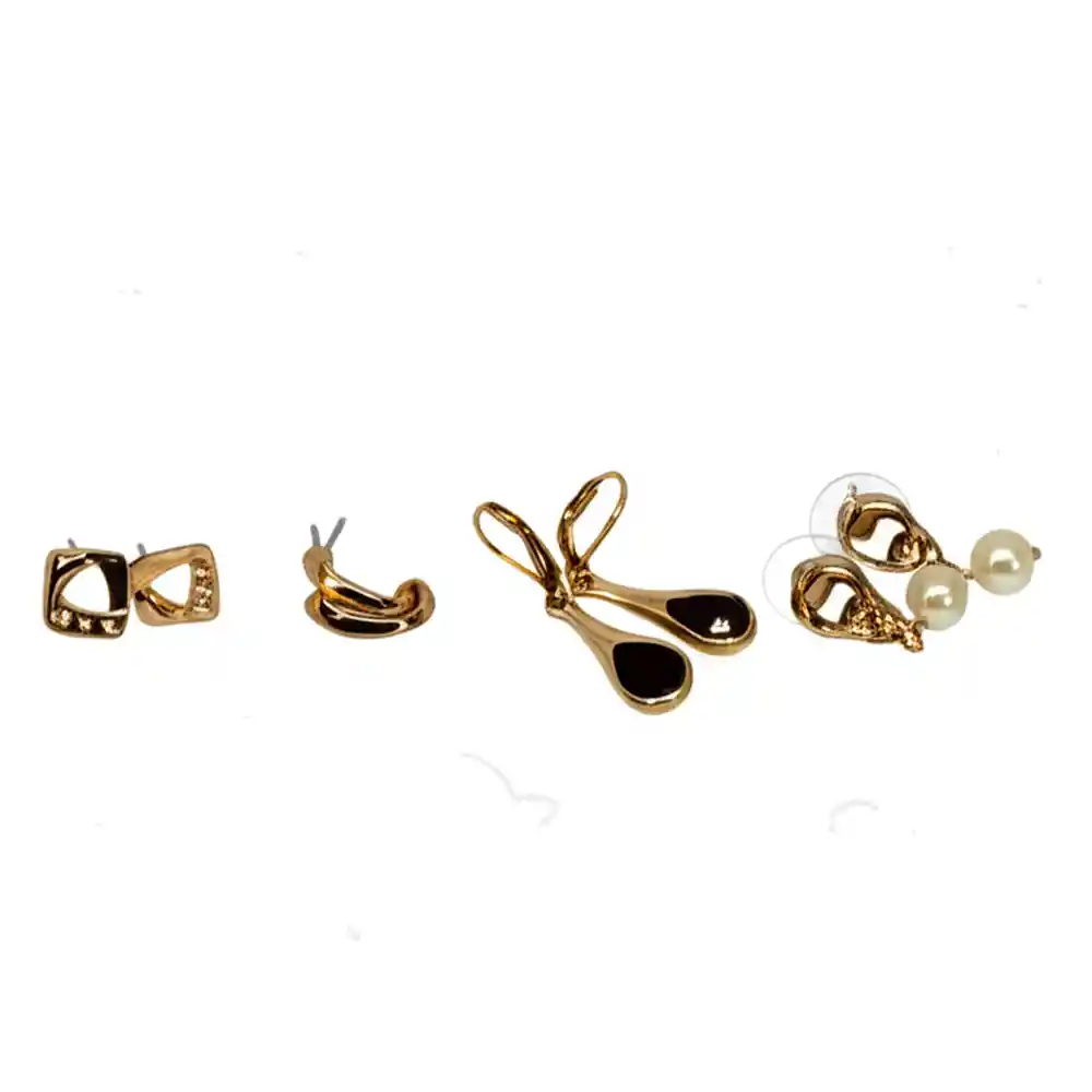 Aretes Elegantes Set X4 Brillo Eterno Color Dorado - B2 21-0085127