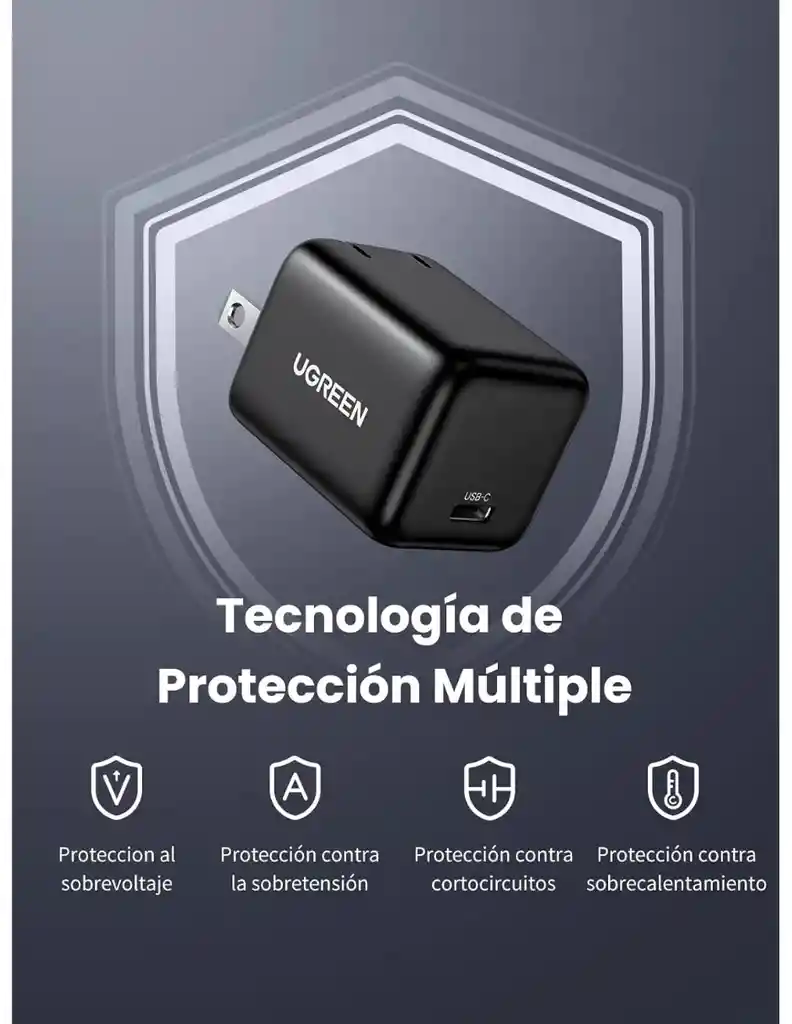 Mini Cargador Ugreen 20w Carga Rápida Pd Gan Usb C Color Gris