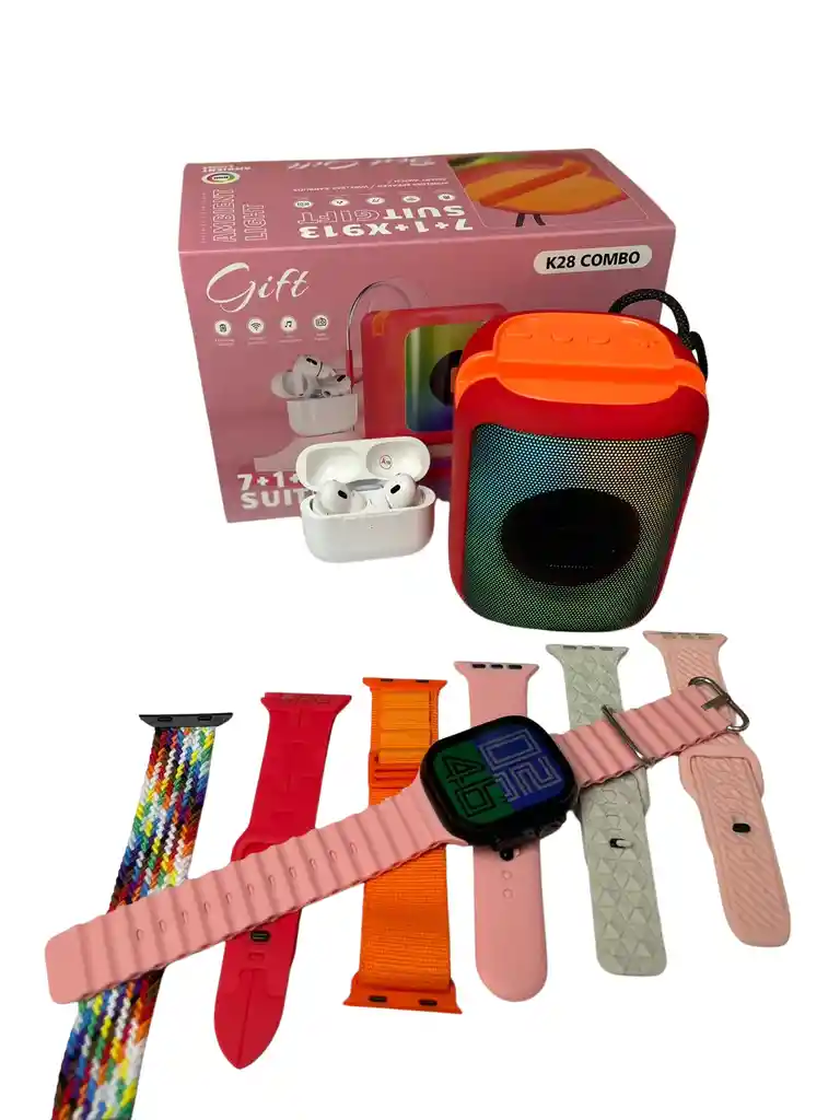 Combo Reloj Inteligente K28 + Audífonos + Parlante + 7 Correas Intercambiables