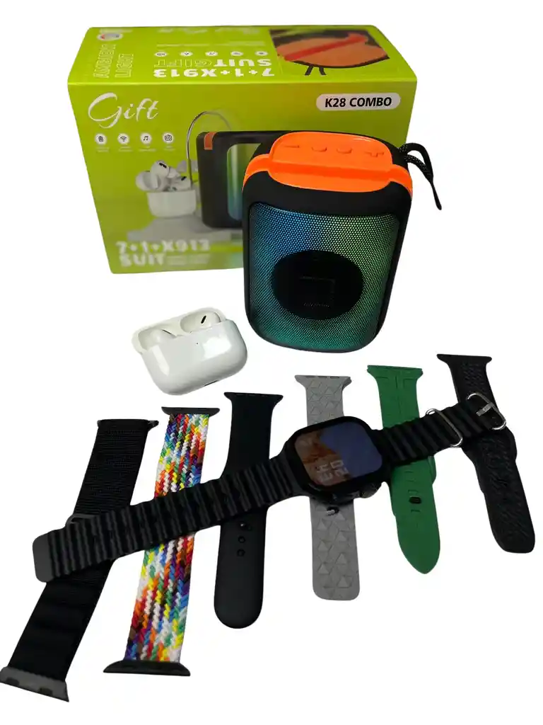Combo Reloj Inteligente K28 + Audífonos + Parlante + 7 Correas Intercambiables