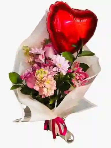 Flores Encanto De Amor Con Globo De Corazon
