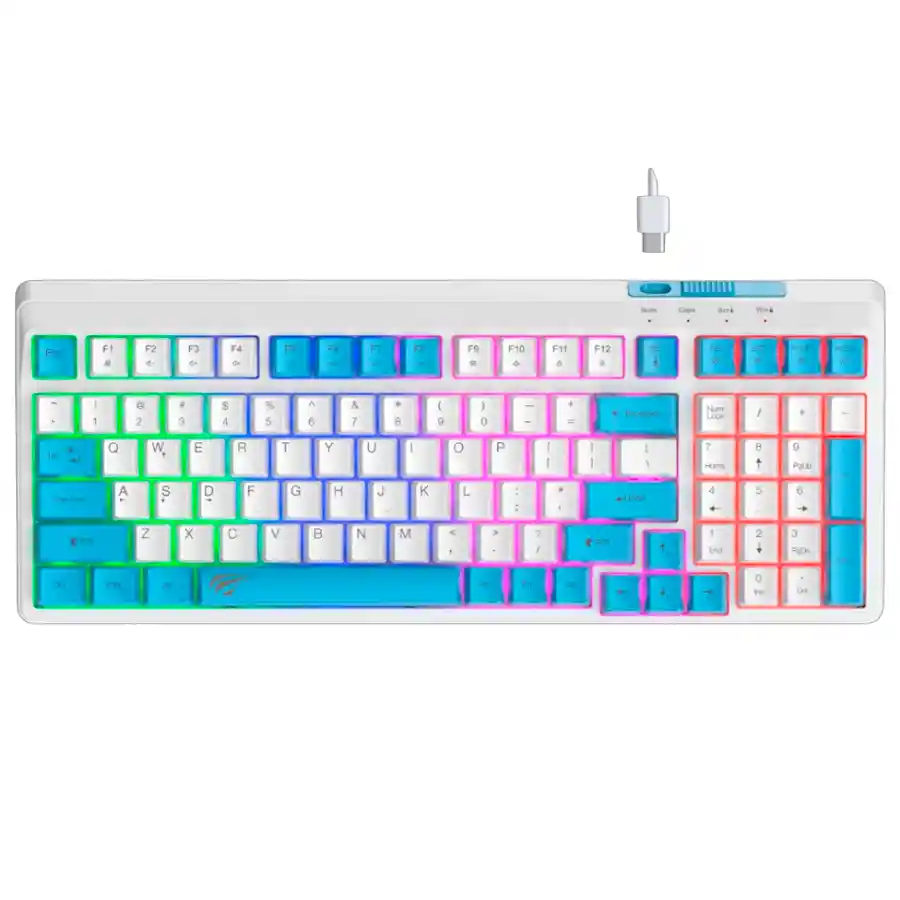 Combo Teclado Y Mouse Gamer Havit Kb891cm Blanco Y Azul Rgb